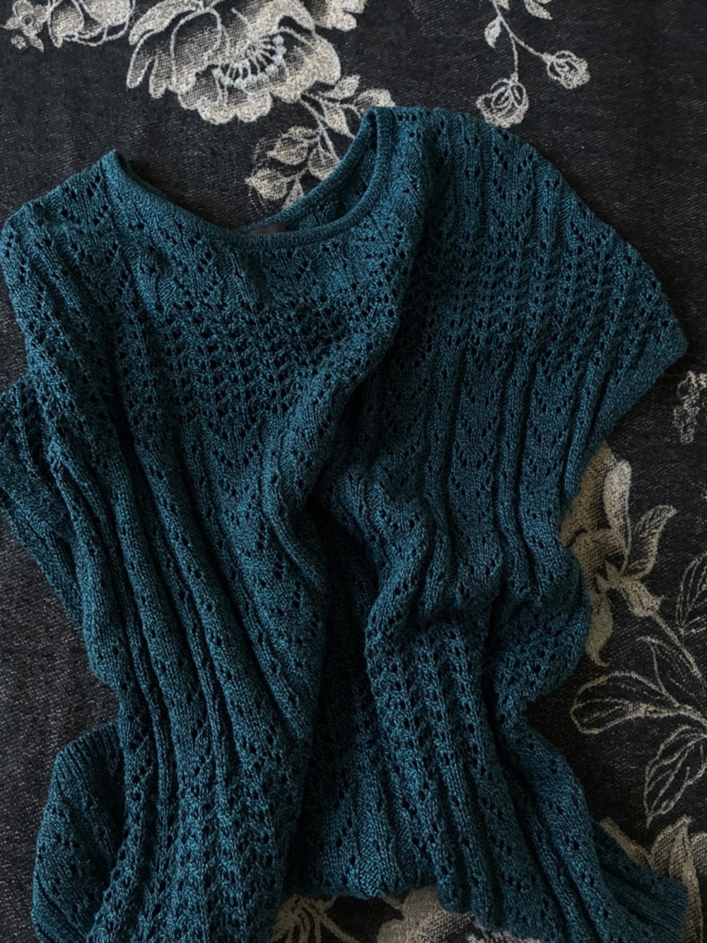 Teal Open-Knit Scoop Neck Sweater Top